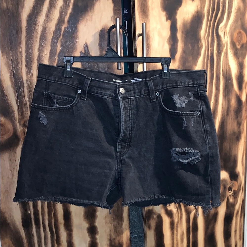 Old Navy Black Jean Shorts Distressed High-Waisted Slouchy Straight.